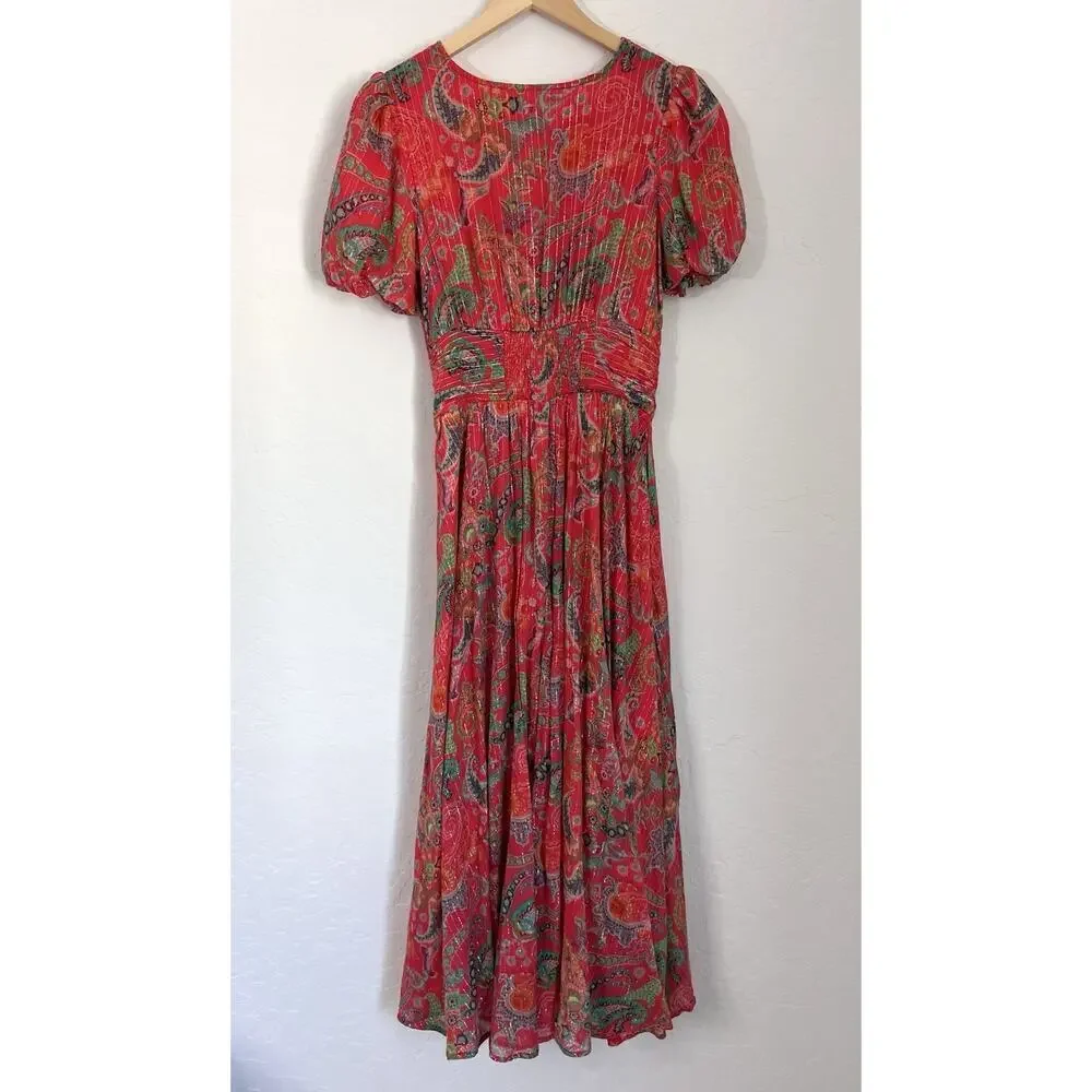 Anthropologie Katerina Lurex Button Front Floral Midi Dress Size 4 NWT - Picture 7 of 8